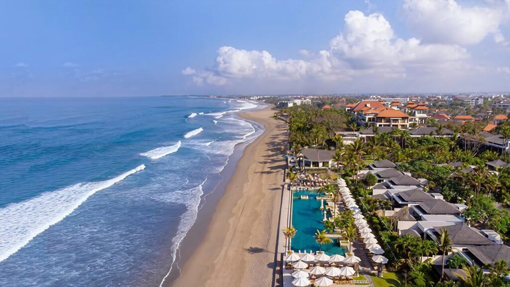 Aerial view of Seminyak beachfront in Bali
