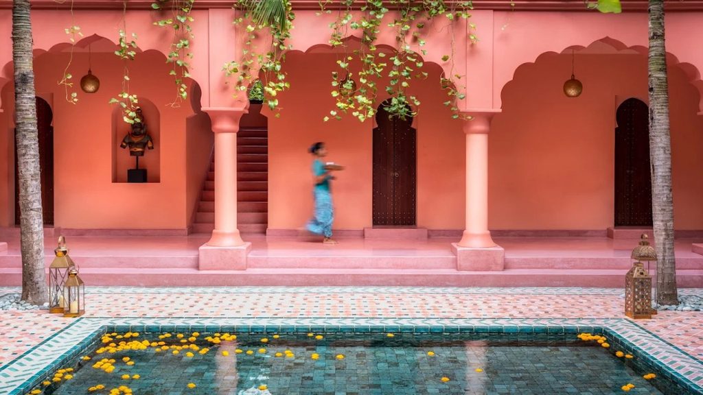 Bodyworks Spa pink courtyard and pool in Seminyak