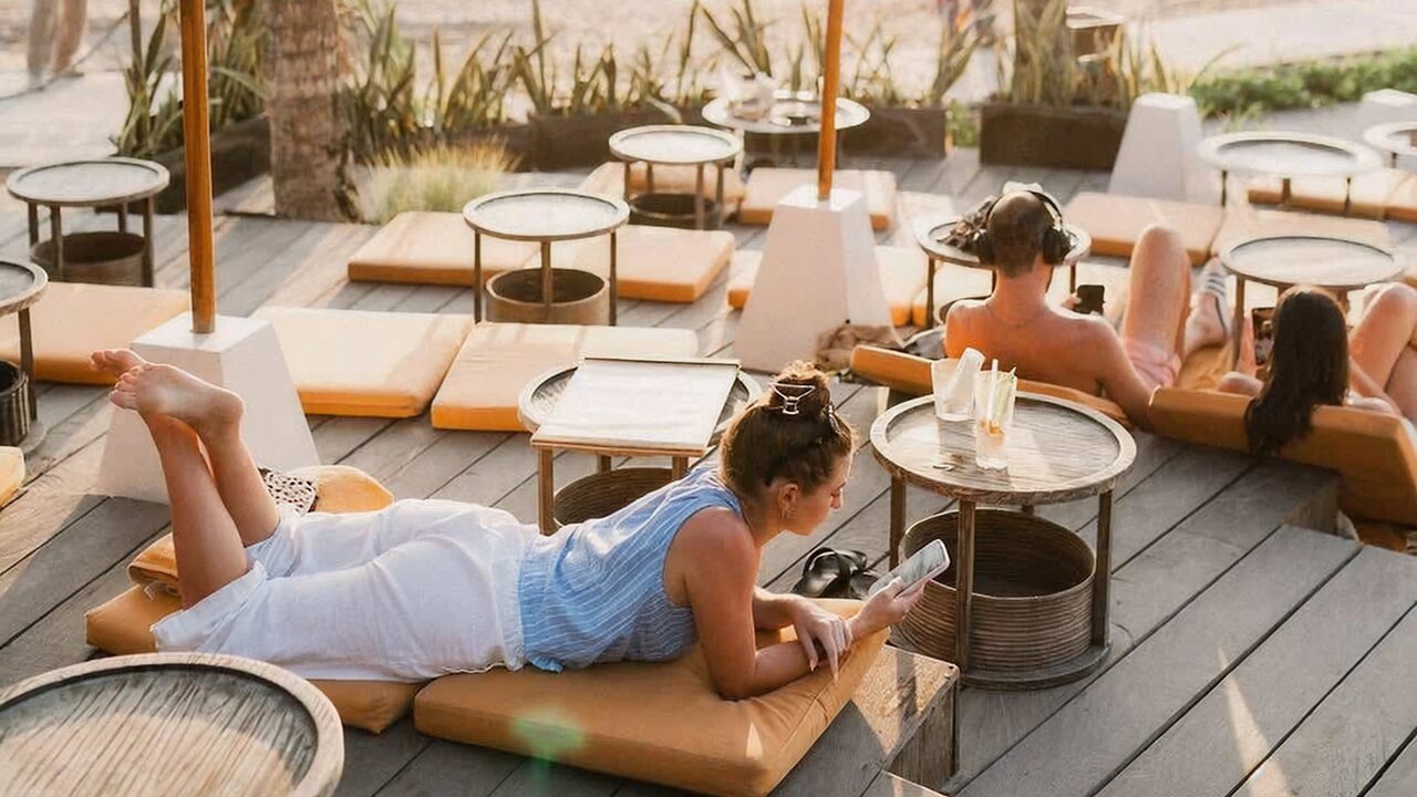 Visitors relaxing near Seminyak Beach in Bali