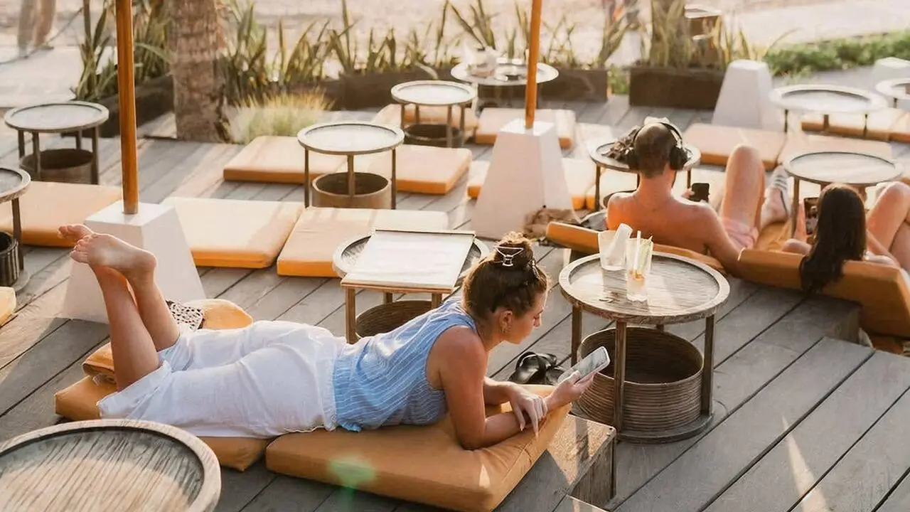 Visitors relaxing near Seminyak Beach in Bali
